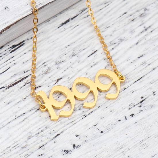 Picture of 304 Stainless Steel Year Anklet Gold Plated Number Message " 1999 " 21cm(8 2/8") long, 1 Piece