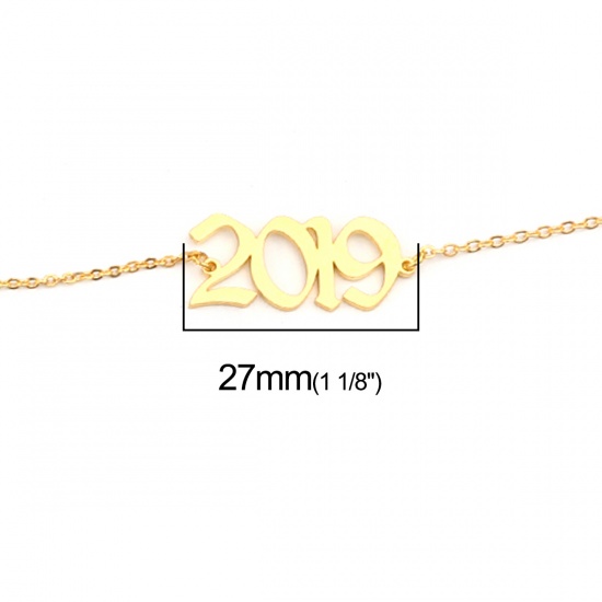 Picture of 304 Stainless Steel Year Anklet Gold Plated Number Message " 2019 " 21cm(8 2/8") long, 1 Piece