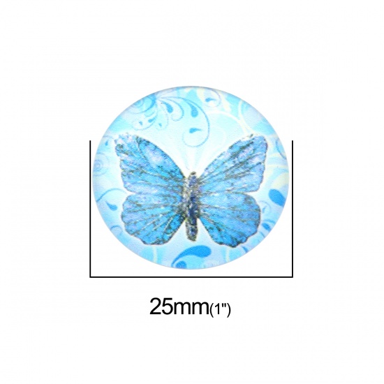 Picture of Glass Insect Dome Seals Cabochon Round Flatback At Random Butterfly Pattern 25mm Dia, 20 PCs
