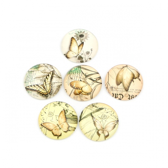 Picture of Glass Insect Dome Seals Cabochon Round Flatback At Random Butterfly Pattern 25mm Dia, 20 PCs