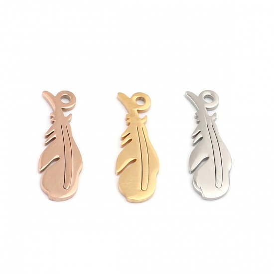 Picture of 304 Stainless Steel Charms Feather Gold Plated 20mm x 7mm, 5 PCs