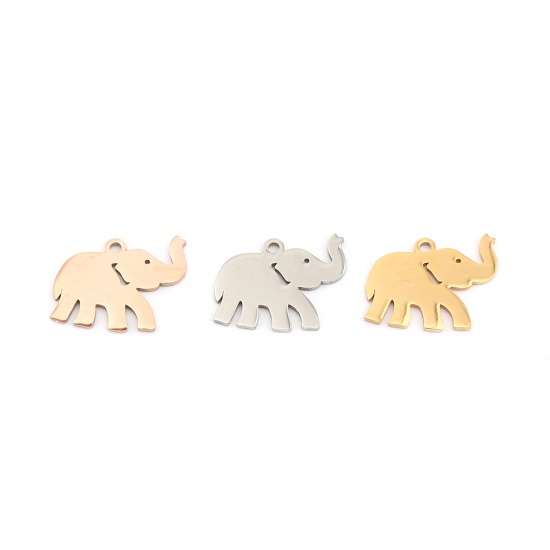 Picture of 304 Stainless Steel Charms Elephant Animal Gold Plated 17mm x 13mm, 5 PCs