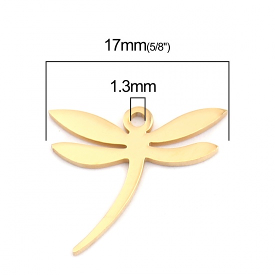 Picture of 304 Stainless Steel Insect Charms Dragonfly Animal Gold Plated 17mm x 15mm, 5 PCs