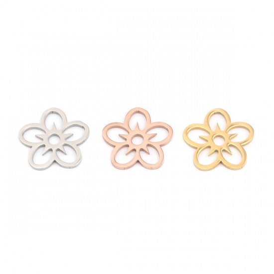 Picture of 304 Stainless Steel Charms Flower Rose Gold 16mm x 16mm, 5 PCs