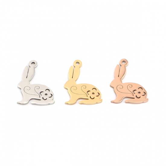 Picture of 304 Stainless Steel Charms Rabbit Animal Rose Gold 19mm x 14mm, 5 PCs