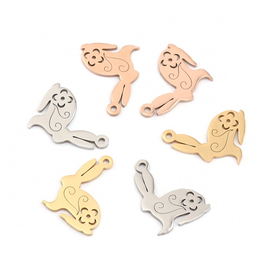 Picture of 304 Stainless Steel Charms Rabbit Animal Rose Gold 19mm x 14mm, 5 PCs
