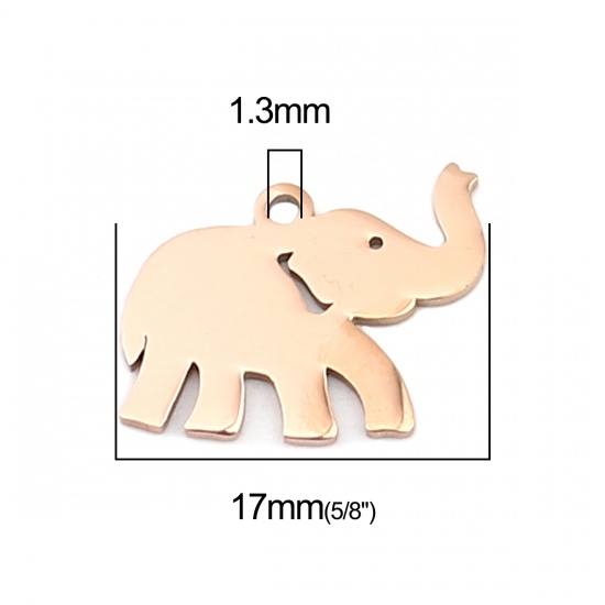 Picture of 304 Stainless Steel Charms Elephant Animal Rose Gold 17mm x 13mm, 5 PCs