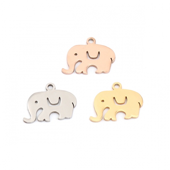 Picture of 304 Stainless Steel Charms Elephant Animal Rose Gold 16mm x 12mm, 5 PCs
