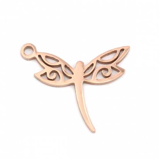 Picture of 304 Stainless Steel Insect Charms Dragonfly Animal Rose Gold 19mm x 16mm, 5 PCs