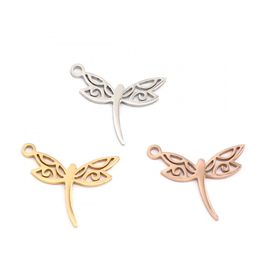Picture of 304 Stainless Steel Insect Charms Dragonfly Animal Rose Gold 19mm x 16mm, 5 PCs