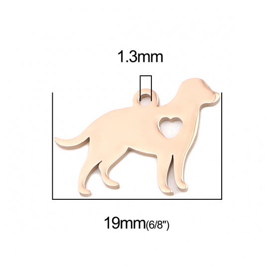 Picture of 304 Stainless Steel Charms Dog Animal Rose Gold Heart 19mm x 13mm, 5 PCs