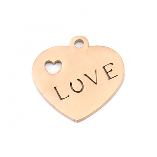 Bild von 304 Edelstahl Valentinstag Charms Herz Rose gold Message " LOVE " 16mm x 16mm, 5 Stück