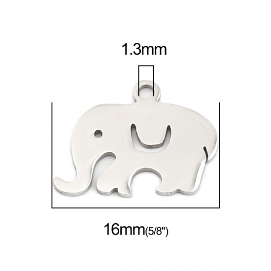 Picture of 304 Stainless Steel Charms Elephant Animal Silver Tone 16mm x 12mm, 10 PCs