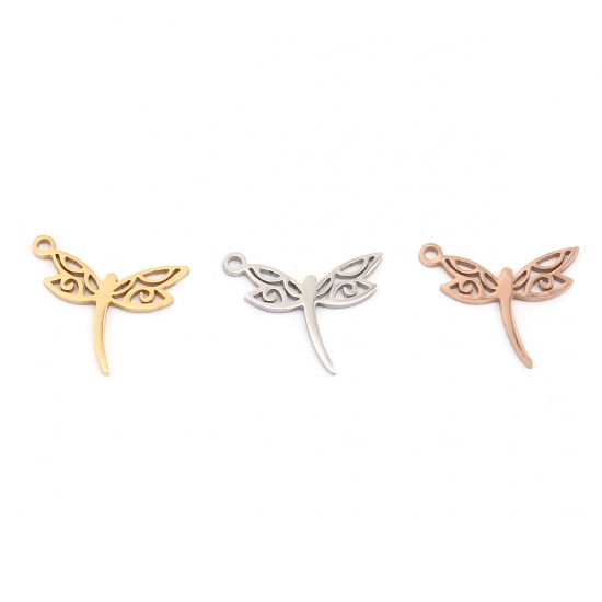 Picture of 304 Stainless Steel Insect Charms Dragonfly Animal Silver Tone 19mm x 16mm, 10 PCs