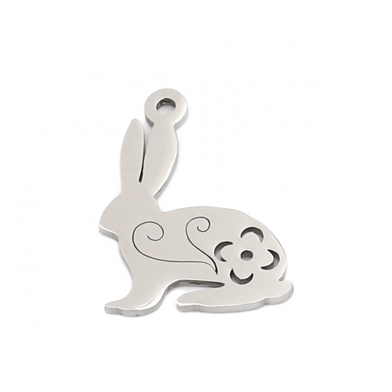 Picture of 304 Stainless Steel Charms Rabbit Animal Silver Tone 19mm x 14mm, 10 PCs