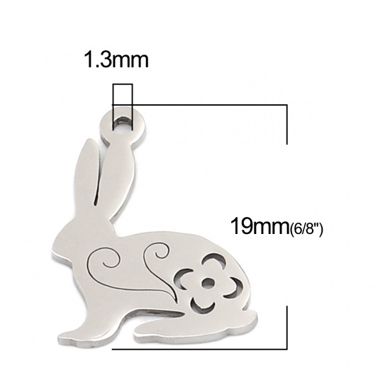 Picture of 304 Stainless Steel Charms Rabbit Animal Silver Tone 19mm x 14mm, 10 PCs