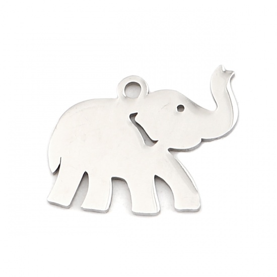 Picture of 304 Stainless Steel Charms Elephant Animal Silver Tone 17mm x 13mm, 10 PCs