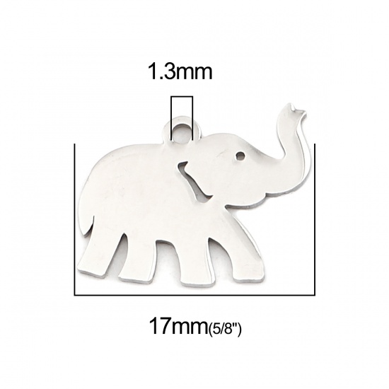 Picture of 304 Stainless Steel Charms Elephant Animal Silver Tone 17mm x 13mm, 10 PCs