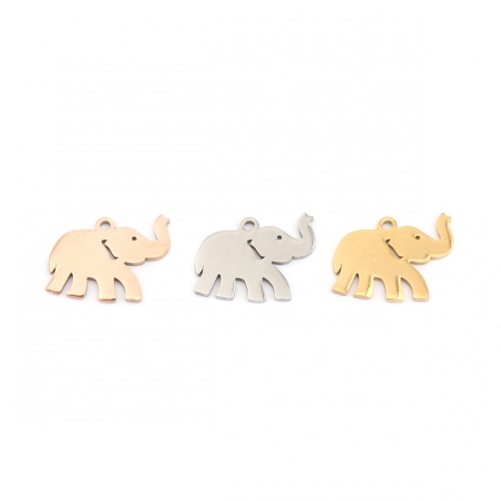 Picture of 304 Stainless Steel Charms Elephant Animal Silver Tone 17mm x 13mm, 10 PCs