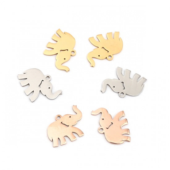 Picture of 304 Stainless Steel Charms Elephant Animal Silver Tone 17mm x 13mm, 10 PCs