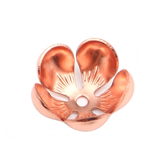 Picture of Brass Bead Cap Flower Rose Gold (Fit Beads Size: 14mm Dia.) 13mm x 13mm, 50 PCs                                                                                                                                                                               