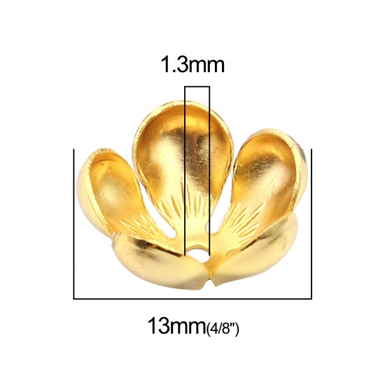 Picture of Brass Bead Cap Flower Gold Plated (Fit Beads Size: 14mm Dia.) 13mm x 13mm, 50 PCs                                                                                                                                                                             