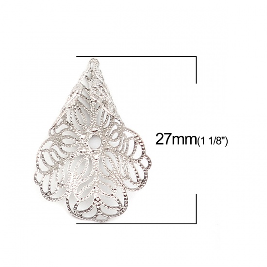 Immagine di Brass Bead Cap Cone Silver Tone Flower (Fit Beads Size: 20mm Dia.) 27mm x 19mm, 10 PCs                                                                                                                                                                        