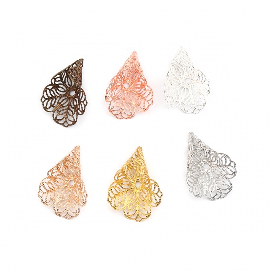 Immagine di Brass Bead Cap Cone Silver Plated Flower (Fit Beads Size: 20mm Dia.) 27mm x 19mm, 10 PCs                                                                                                                                                                      