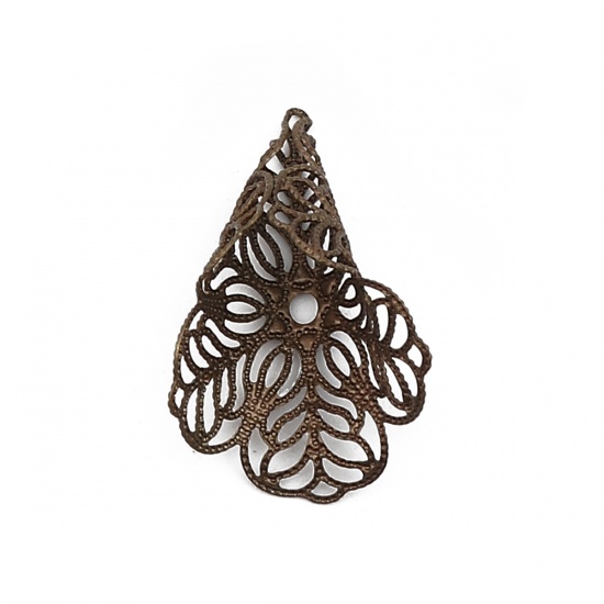Immagine di Brass Bead Cap Cone Antique Bronze Flower (Fit Beads Size: 20mm Dia.) 27mm x 19mm, 10 PCs                                                                                                                                                                     