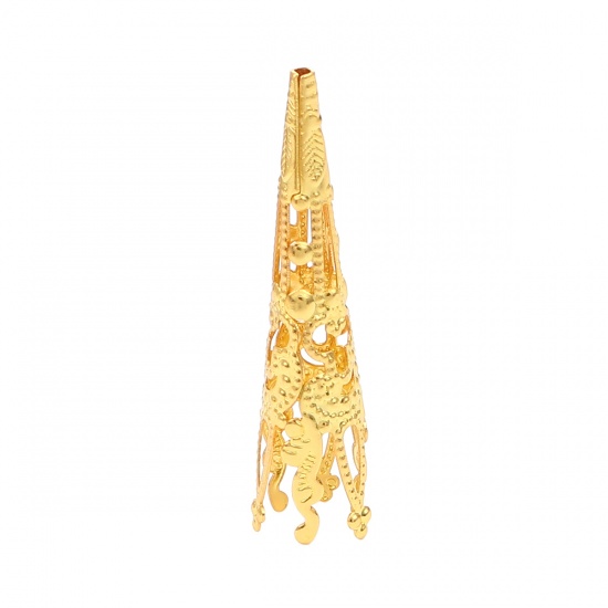 Immagine di Brass Bead Cap Cone Gold Plated Filigree (Fit Beads Size: 10mm Dia.) 41mm x 9mm, 20 PCs                                                                                                                                                                       