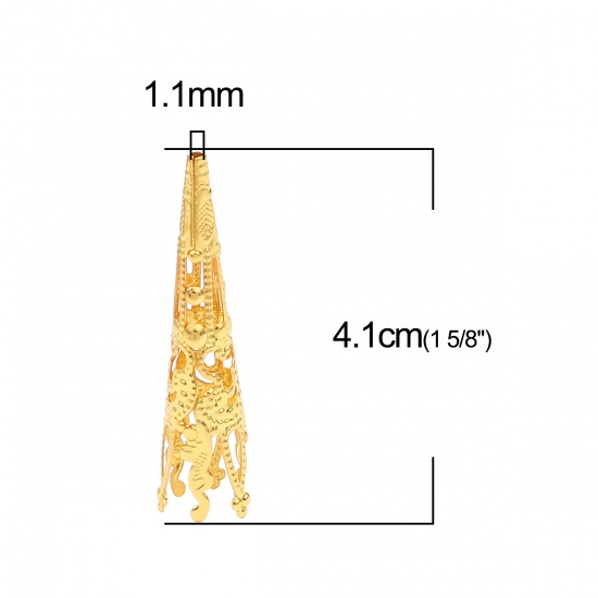 Immagine di Brass Bead Cap Cone Gold Plated Filigree (Fit Beads Size: 10mm Dia.) 41mm x 9mm, 20 PCs                                                                                                                                                                       