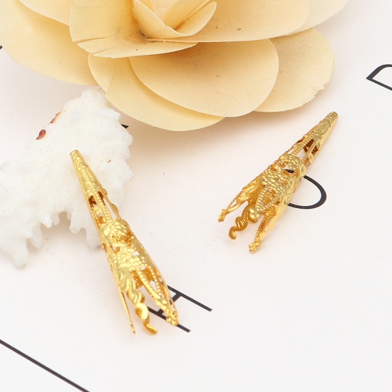 Immagine di Brass Bead Cap Cone Gold Plated Filigree (Fit Beads Size: 10mm Dia.) 41mm x 9mm, 20 PCs                                                                                                                                                                       