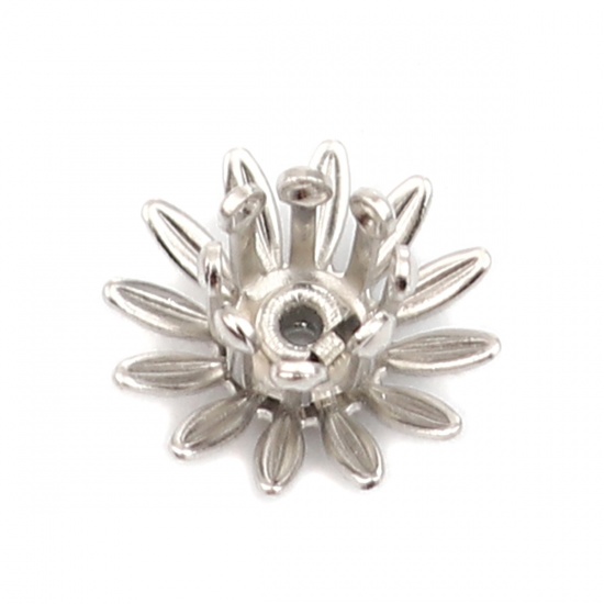 Picture of Copper Bead Cap Daisy Flower Silver Tone (Fit Beads Size: 6mm Dia.) 11mm x 11mm, 20 PCs