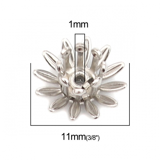 Picture of Copper Bead Cap Daisy Flower Silver Tone (Fit Beads Size: 6mm Dia.) 11mm x 11mm, 20 PCs