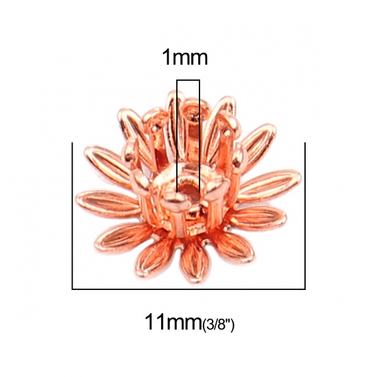 Picture of Copper Bead Cap Daisy Flower Rose Gold (Fit Beads Size: 6mm Dia.) 11mm x 11mm, 20 PCs