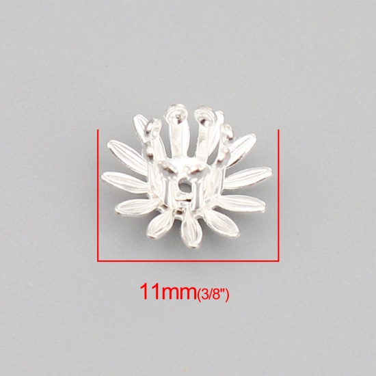 Picture of Copper Bead Cap Daisy Flower Silver Plated (Fit Beads Size: 6mm Dia.) 11mm x 11mm, 20 PCs