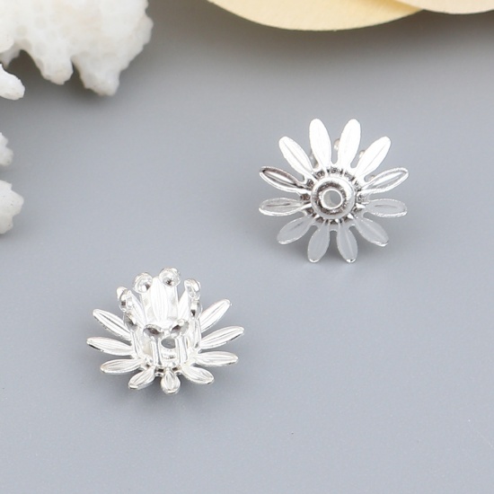 Immagine di Brass Bead Cap Daisy Flower Silver Plated (Fit Beads Size: 6mm Dia.) 11mm x 11mm, 20 PCs                                                                                                                                                                      