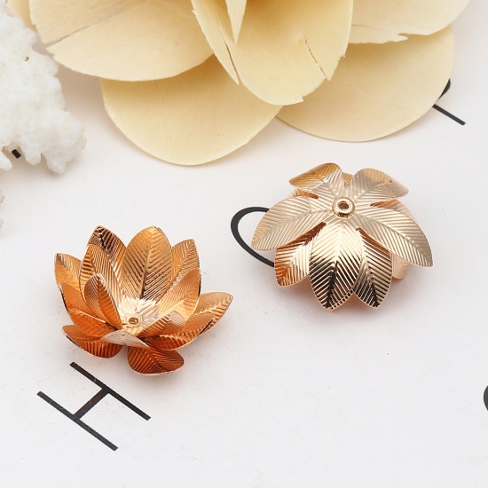 Immagine di Brass Bead Cap Flower Gold Plated (Fit Beads Size: 24mm Dia.) 23mm x 23mm, 5 PCs                                                                                                                                                                              
