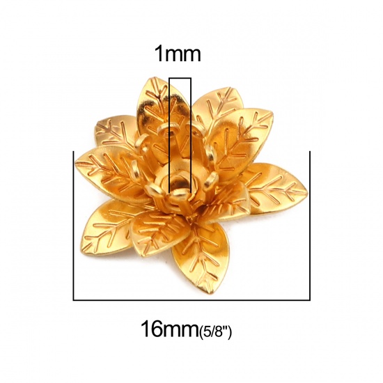 Picture of Brass Bead Cap Flower Gold Plated (Fit Beads Size: 6mm Dia.) 16mm x 15mm, 20 PCs                                                                                                                                                                              