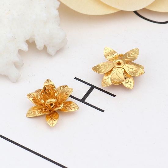 Picture of Brass Bead Cap Flower Gold Plated (Fit Beads Size: 6mm Dia.) 16mm x 15mm, 20 PCs                                                                                                                                                                              