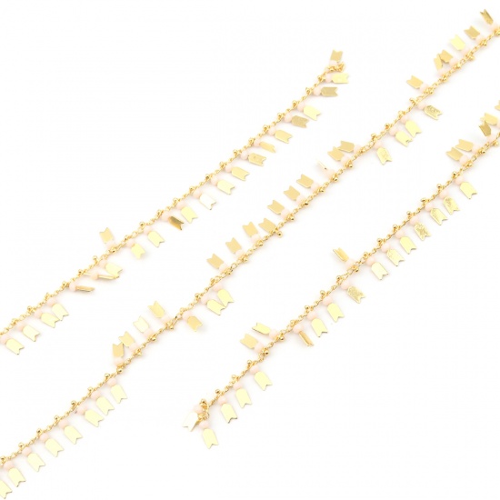 Picture of 304 Stainless Steel & Glass Link Curb Chain Arrowhead Gold Plated Beige 10x3mm, 1 M