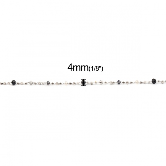 Immagine di 1 M 304 Acciaio Inossidabile & Vetro Catena di Perline Per Risultati di Creazione di Gioielli Fai-da-te Fatti a Mano Tondo Piatto Tono Argento Nero & Bianco 4x3mm