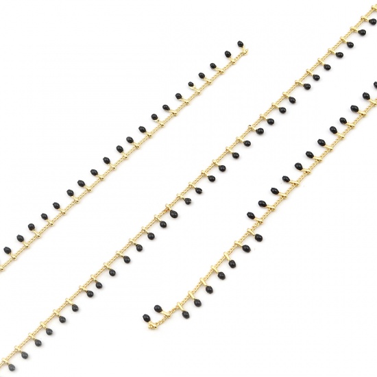Immagine di Ottone Smalto Catena Singolare Accessori Tondo Oro Placcato Nero 6x2mm, 1 M                                                                                                                                                                                   