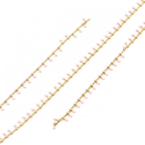 Immagine di Ottone Smalto Catena Singolare Accessori Tondo Oro Placcato Rosa Chiaro 6x2mm, 1 M                                                                                                                                                                            