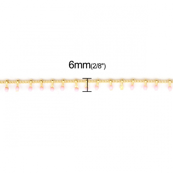 Immagine di Ottone Smalto Catena Singolare Accessori Tondo Oro Placcato Rosa Chiaro 6x2mm, 1 M                                                                                                                                                                            