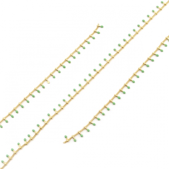 Изображение Латунь С Эмалью Снаряженные Цепи Детали Круглые Позолоченный Зеленый 6x2мм, 1 М                                                                                                                                                                               