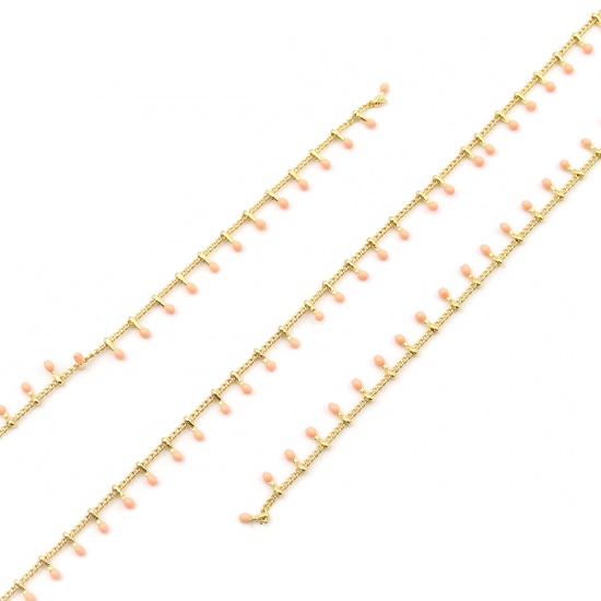 Immagine di Ottone Smalto Catena Singolare Accessori Tondo Oro Placcato Arancione Rosa 6x2mm, 1 M                                                                                                                                                                         
