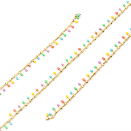 Изображение Латунь С Эмалью Снаряженные Цепи Детали Круглые Позолоченный Разноцветный 6x2мм, 1 М                                                                                                                                                                          
