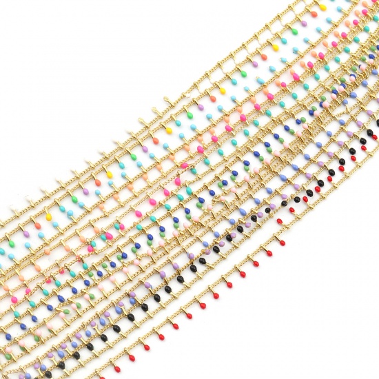 Immagine di Ottone Smalto Catena Singolare Accessori Tondo Oro Placcato Multicolore 6x2mm, 1 M                                                                                                                                                                            