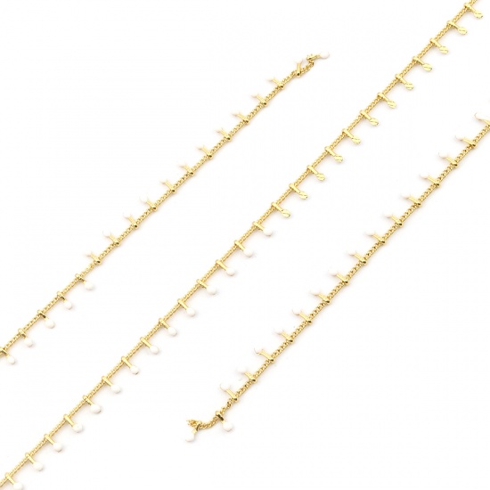 Picture of Brass Enamel Link Curb Chain Findings Round Gold Plated White 6x2mm, 1 M                                                                                                                                                                                      